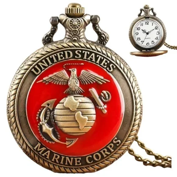 Pocket Watch US Marine Corps Steampunk Chain Quartz Watch Analog Retro Pendant - Picture 1 of 15